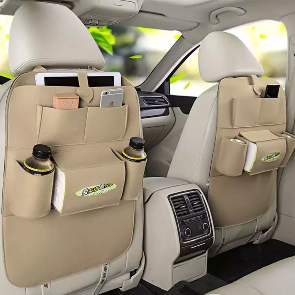 Car Back Seat Storage Organizer; Color Beige